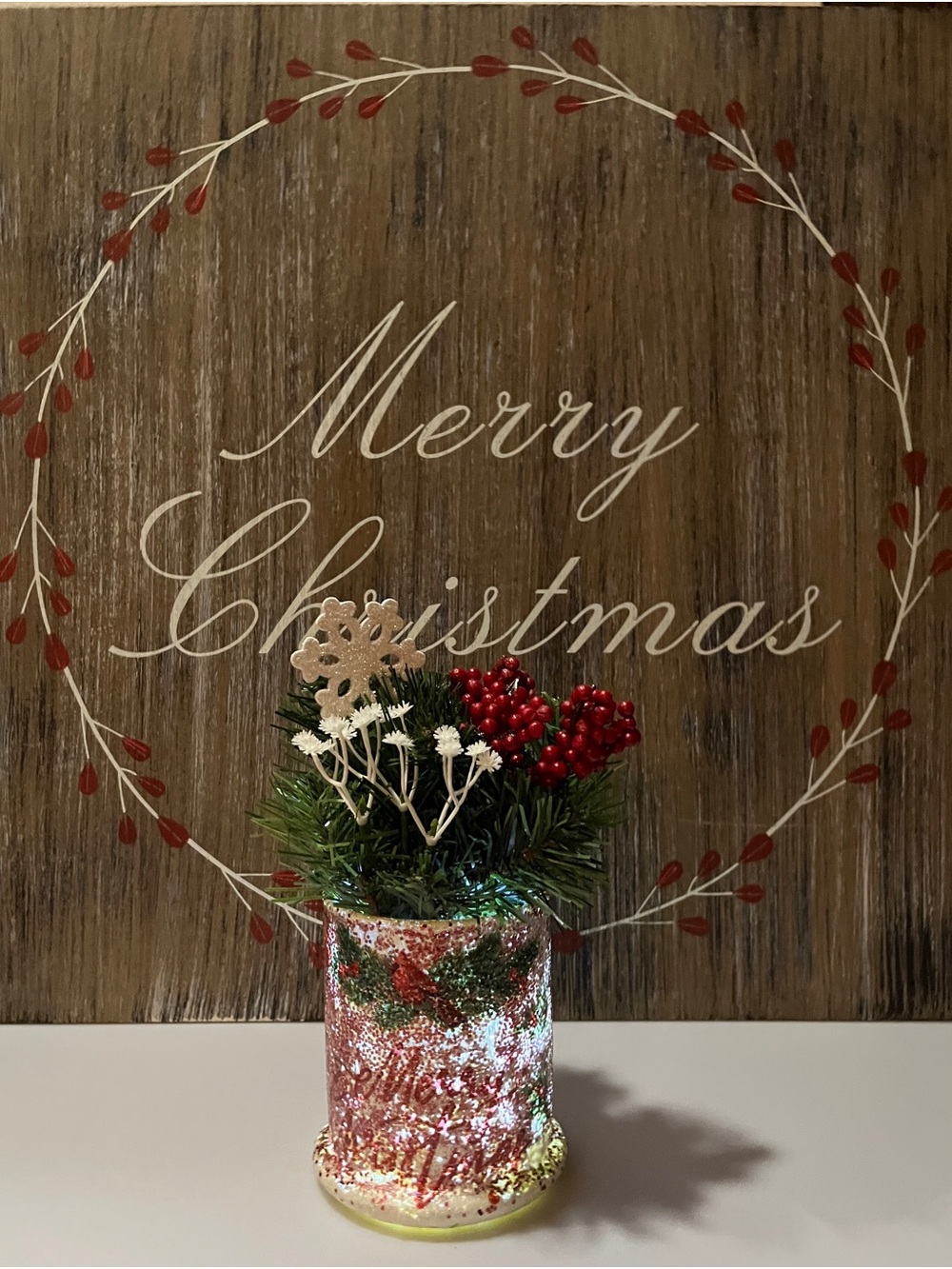 Rustic LED Red Berry Holiday Arrangement